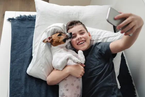 boy and dog selfie