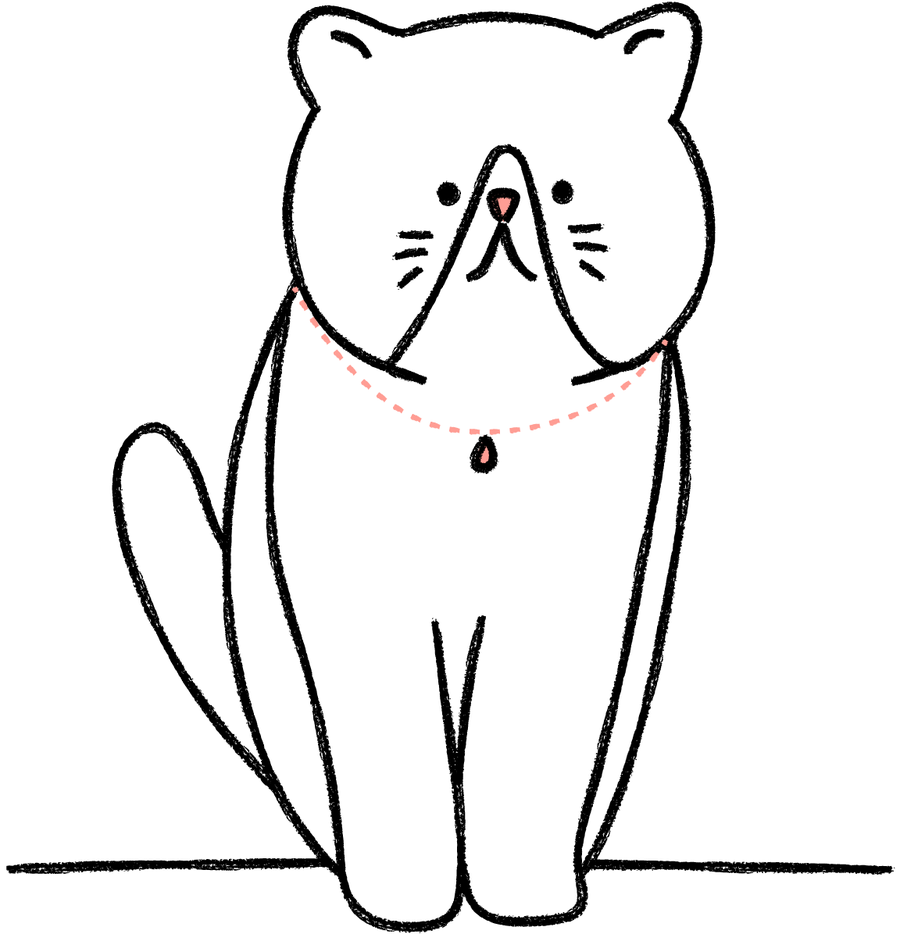 illustration of cat with pink collar and nose on transparent background