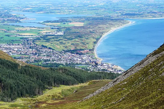 Image of the town of Newcastle, Ireland from The Mourne Mountains