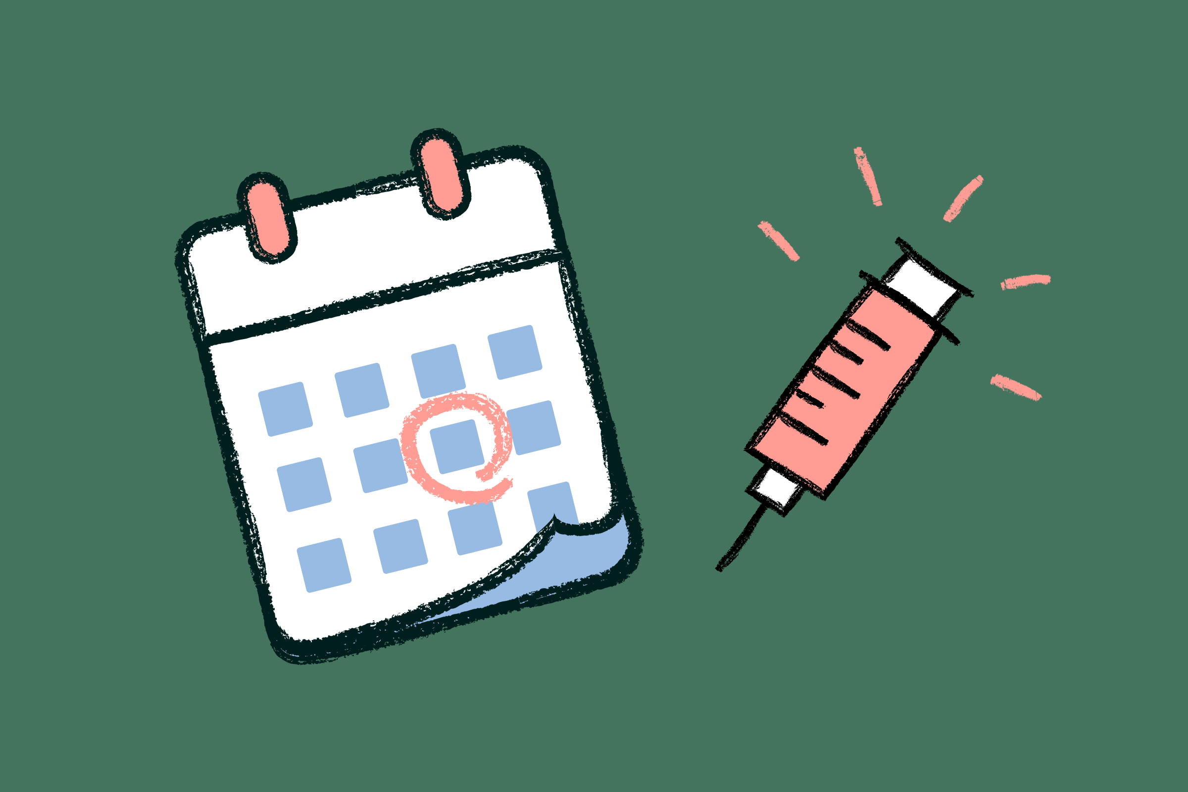 Drawing of a calendar and a vaccine syringe