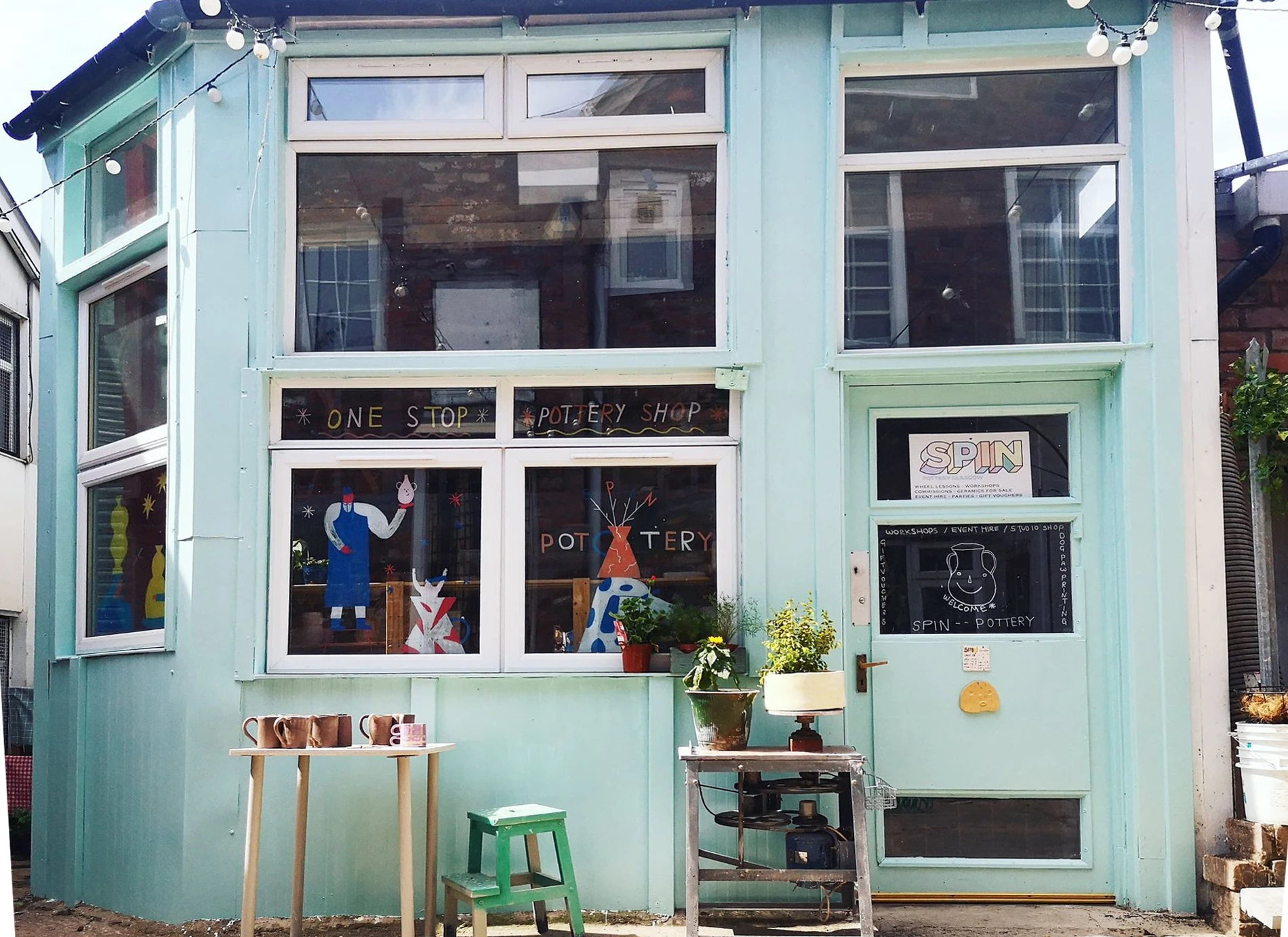 Outdoor shot of Spin Pottery, Glasgow - a dog-friendly pottery business