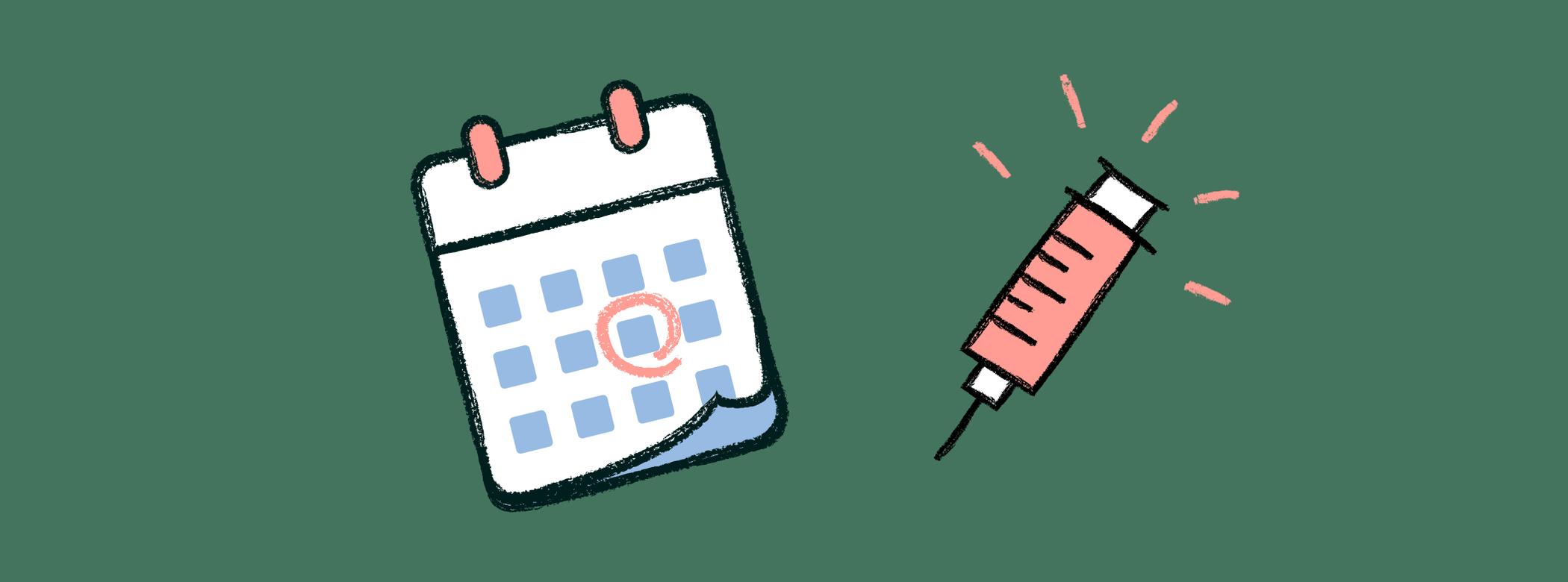 Drawing of a calendar and a vaccine syringe