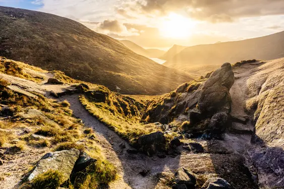 Image of the Mourne Mountains with the sun setting