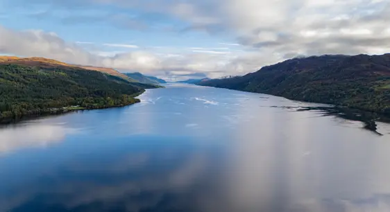 Aerial view of Loch Ness on a sunny day