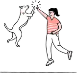 Dog and human sharing a celebratory high five