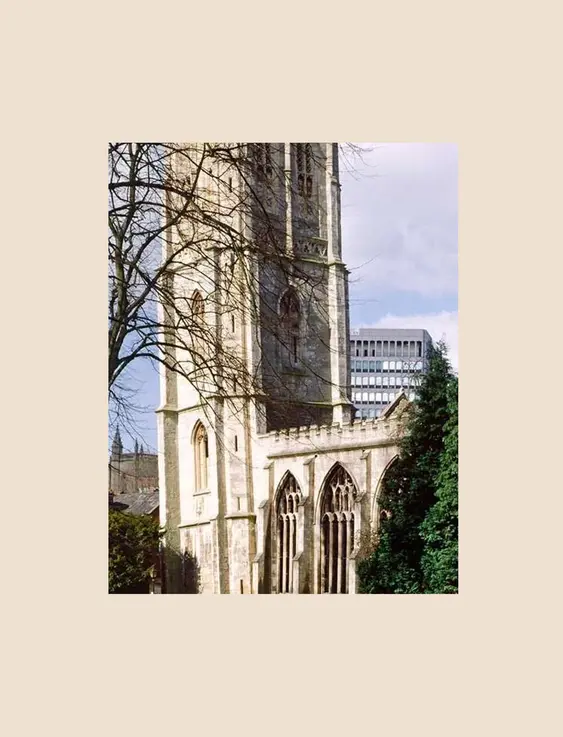 View of the leaning tower at Temple Church in bristol.