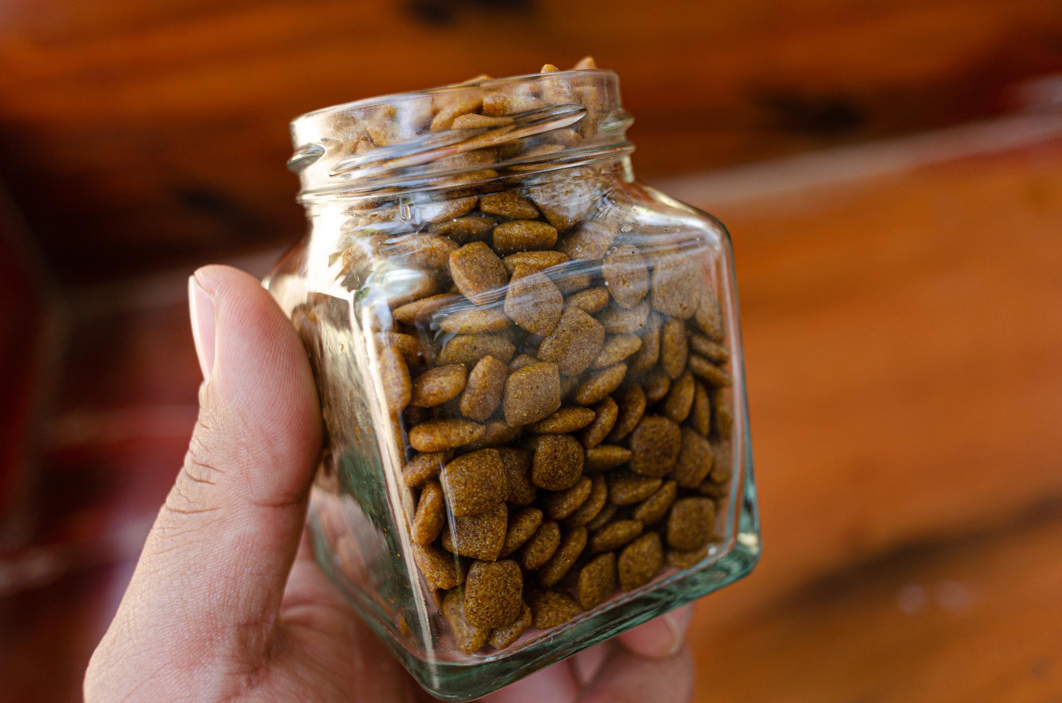 Glass mason jar filled with doggie treats