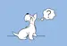 Illustration of a white dog on a blue background with a question mark representing a dog with dementia