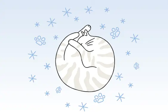 Drawing of a cat sleeping on a snowy background