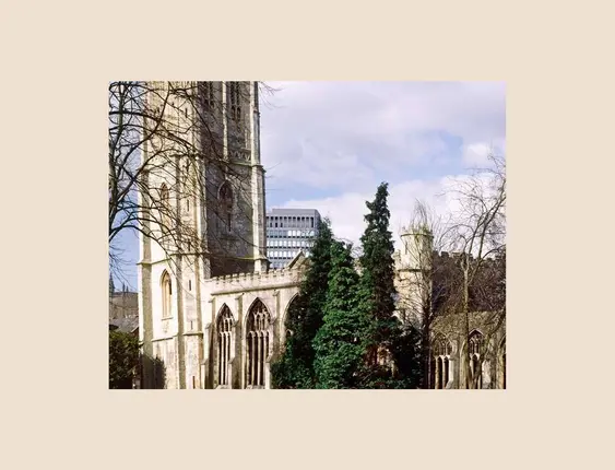 View of the leaning tower at Temple Church in bristol.
