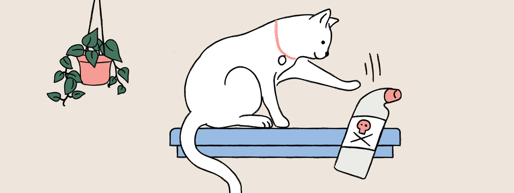 Drawing of a cat knocking a toxic substance off of a shelf