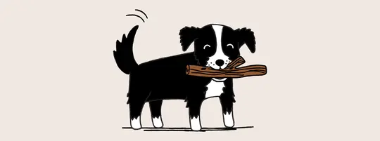 A cartoon dog holding a stick in it's mouth
