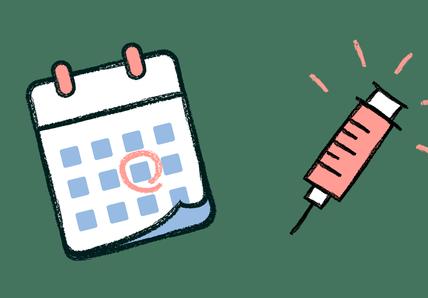 Drawing of a calendar and a vaccine syringe