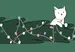Drawing of a cat on top of a knocked down Christmas tree