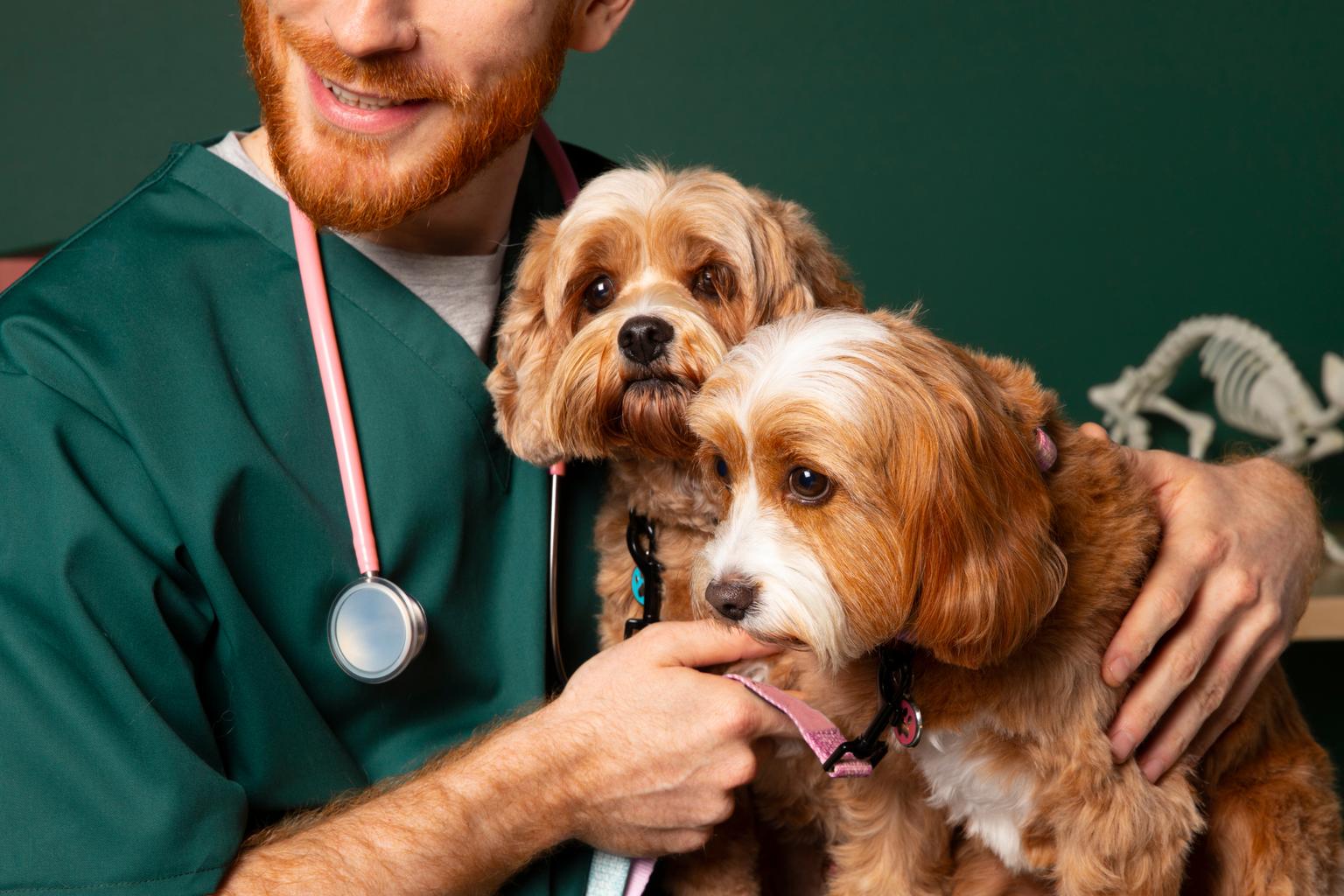 Vet with two dogs