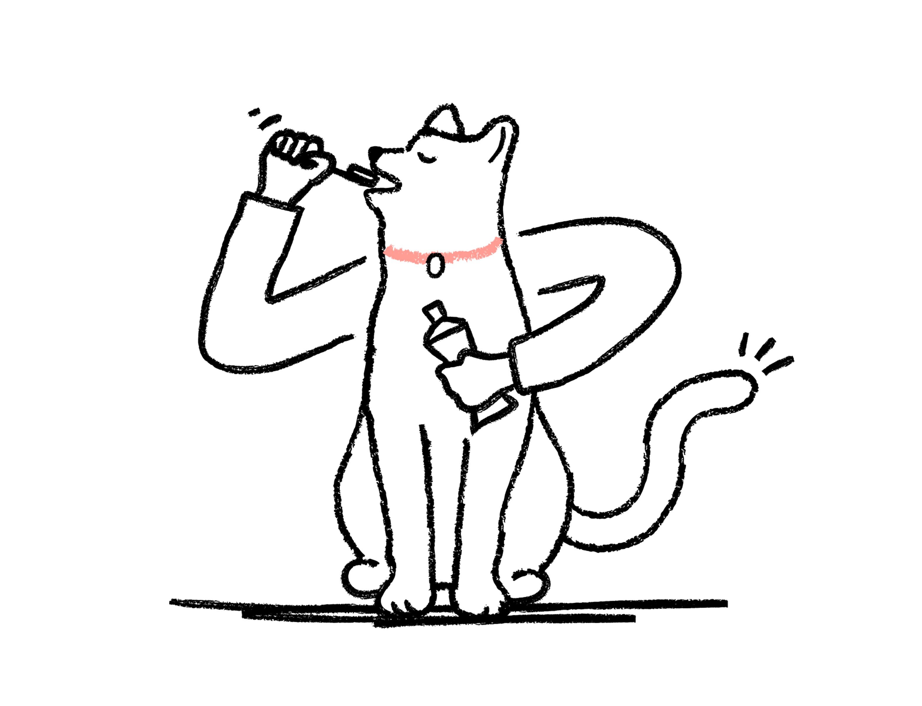 line drawing of a cat brushing it's teeth