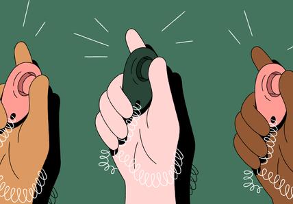 three cartoon hands holding dog clickers