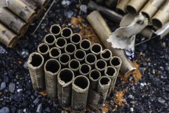 Image of used firework litter on the ground