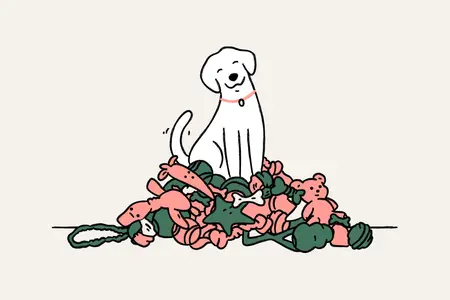 dog with lots of toys